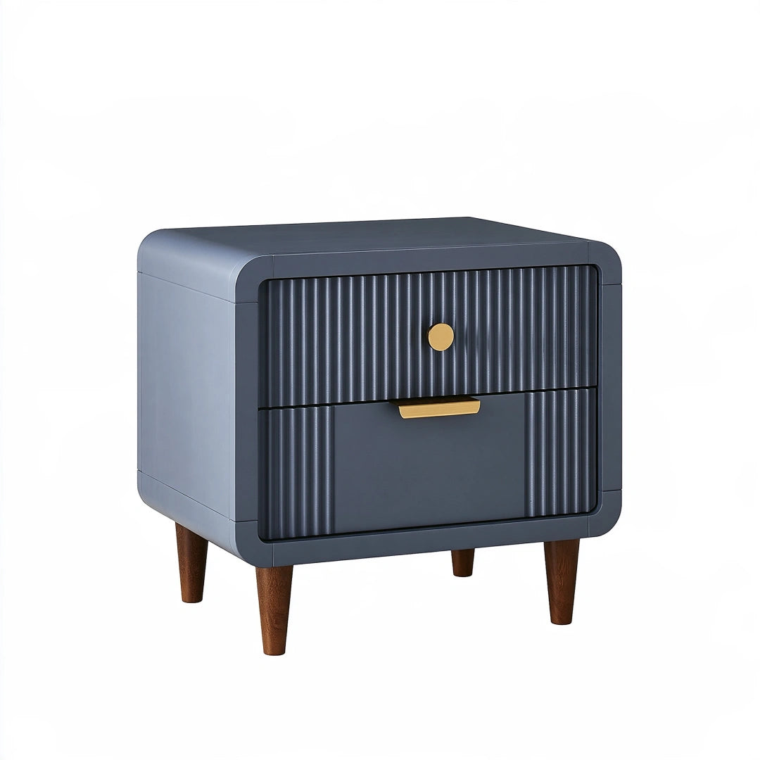 Nachttisch 50 x 40 x 55 cm aus Holzwerkstoff Dunkelblau mit 2 Schubladen im Retro-Stil