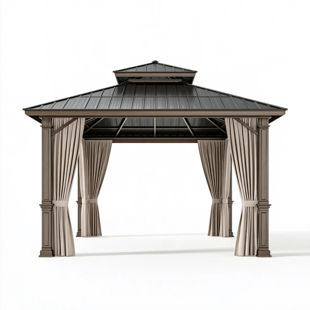 Pavillon 300 x 300 cm aus Metall in Anthrazit mit Vorhängen - überdachter Gartenpavillon