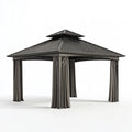Pavillon 300 x 300 x 300 cm Stahl Dunkelgrau mit Vorhängen für Garten moderner Stil