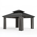 Gartenpavillon 300 x 300 x 290 cm aus Metall in Anthrazit mit Vorhängen und Belüftungsdach