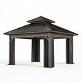 Gartenpavillon 300 x 300 x 300 cm aus Metall in Anthrazit mit Vorhängen