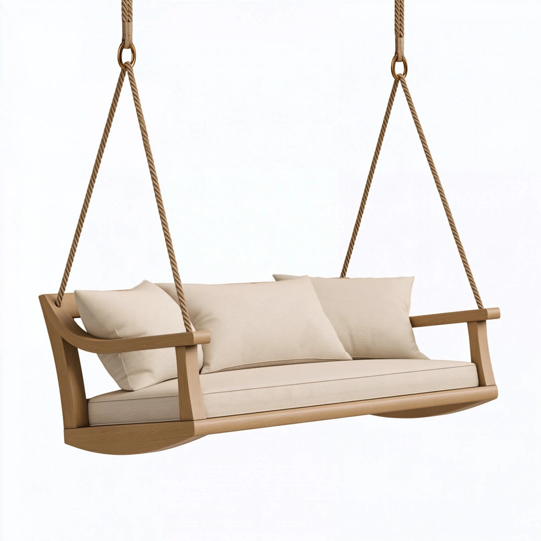 Hängesofa 180 x 80 x 65 cm aus Holz in Naturbeige mit Seilaufhängung