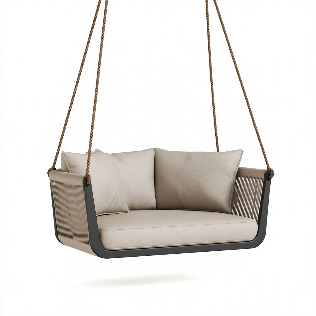 Hängesofa 130 x 75 x 70 cm Metall Textil Beige Anthrazit für Innenbereich modernes Schaukelmöbel