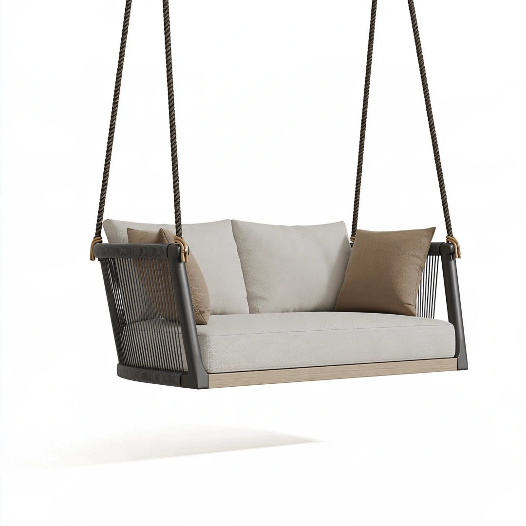 Schaukelsofa 160 x 80 x 70 cm Aluminium Taupe mit Seilaufhängung für Terrasse