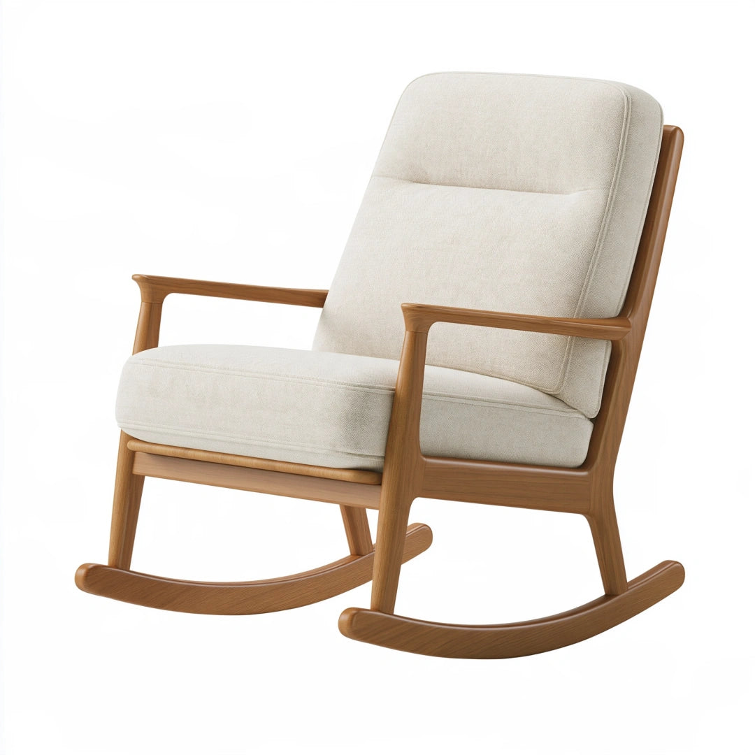 Schaukelstuhl 70 x 90 x 100 cm Holz Beige gepolstert für Wohnzimmer im skandinavischen Stil
