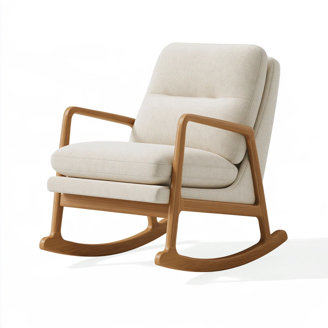 Schaukelstuhl 70 x 95 x 100 cm mit Textilbezug in Creme und Holzgestell
