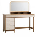 Schminktisch 120 x 50 x 150 cm Holzwerkstoff Beige/Walnuss mit beleuchtetem Spiegel und Schubladen Mid-Century-Stil