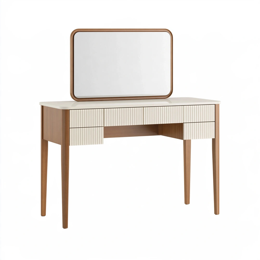Schminktisch-Set 120 x 45 x 76 cm Holzwerkstoff Braun Cremeweiß mit Spiegel und Schubladen