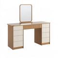 Schminktisch-Set 120 x 40 x 140 cm in Naturbraun Cremeweiß aus Holzwerkstoff mit Spiegel und Schubladen