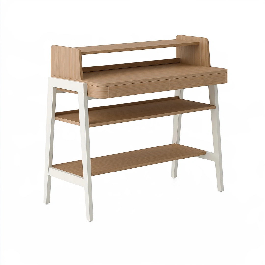 Schreibtisch 120 x 60 x 120 cm Holzwerkstoff Metall Naturholz Weiß mit Schubladen