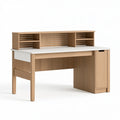 Moderner Schreibtisch 120 x 60 x 120 cm aus Holzwerkstoff in Natur und Weiß mit Stauraum