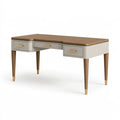 Schreibtisch 140 x 60 x 75 cm aus Holz in Nussbaum Creme mit 3 Schubladen Mid-Century-Stil