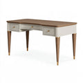 Schreibtisch 140 x 60 x 76 cm in Walnuss Creme aus Holzwerkstoff mit 3 Schubladen im modernen Stil
