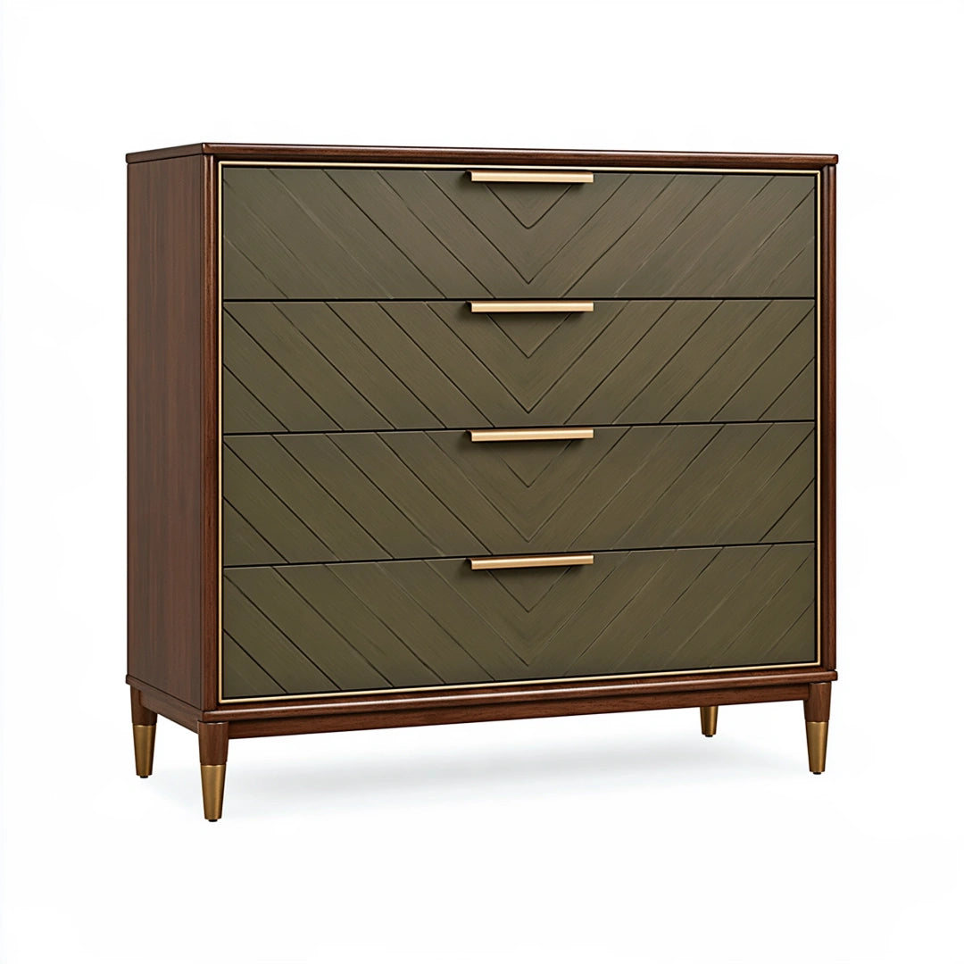 Kommode 90 cm Holzwerkstoff Dunkelbraun Olivgrün mit 4 Schubladen Retro