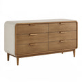 Kommode 160 x 45 x 85 cm Holz/Textil Beige/Natur - 6 Schubladen im Retro-Stil