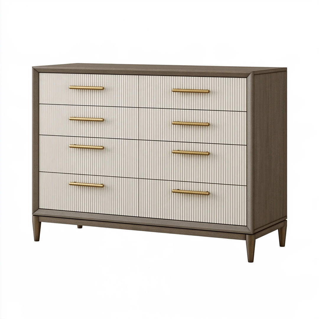 Kommode 120 x 45 x 95 cm Holzwerkstoff Braun Weiß mit Metallgriffen geriffeltes Design
