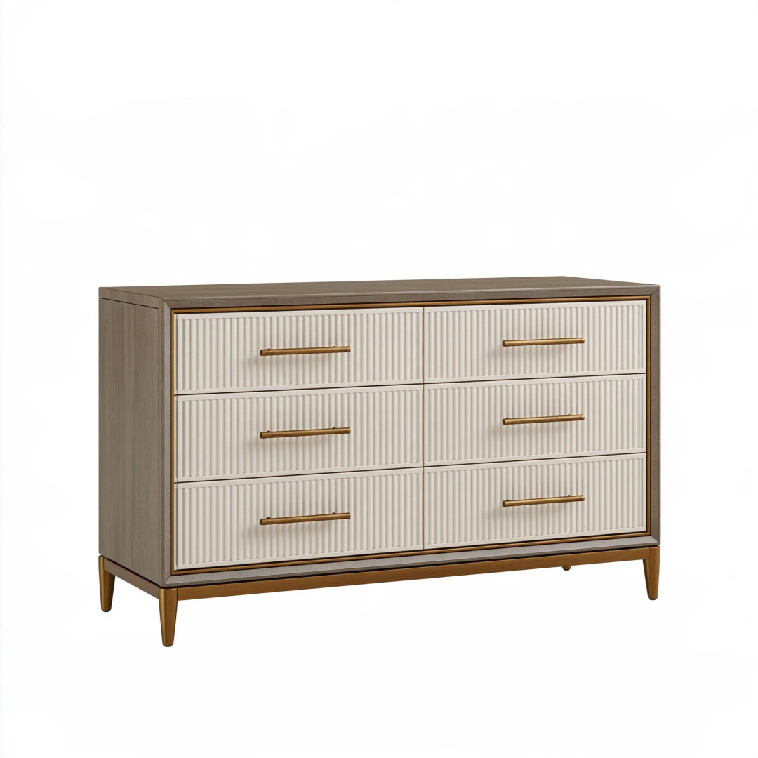 Kommode 120 x 45 x 85 cm Holzwerkstoff Beige Weiß mit 6 Schubladen